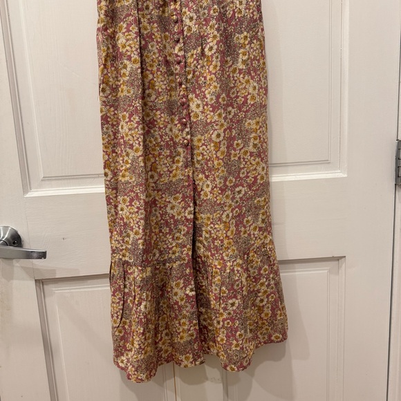 Patrons of Peace Floral Maxi Dress Small Pink Yellow Boho Smocked Tiered Button - Picture 13 of 13